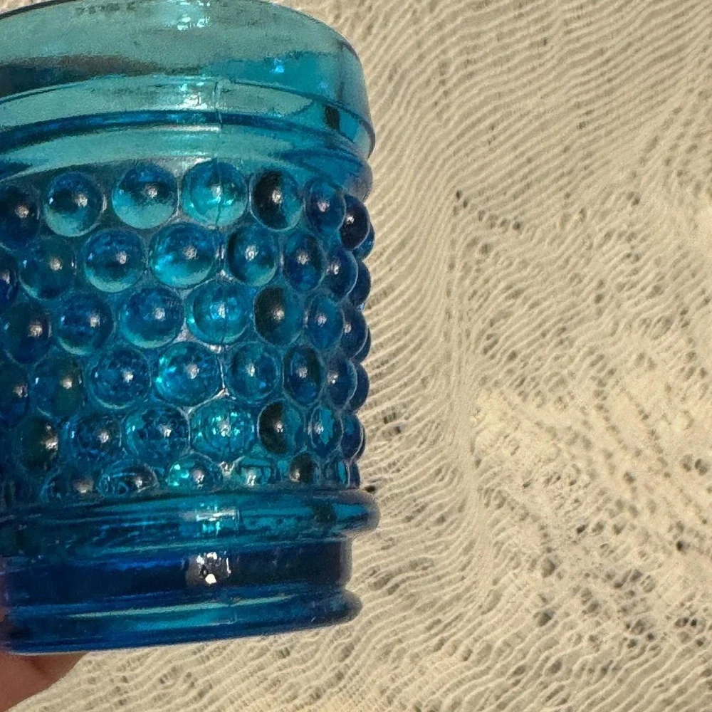 Vintage Blue‎ Hobnail Glass Toothpick Holder Votive Cup Turquoise 2.5x2